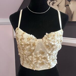 forever21 white and gold floral tank top xs